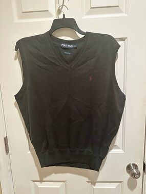 Polo Golf Ralph Lauren Black V-Neck Sweater Vest Red Pony Large 100% Cotton